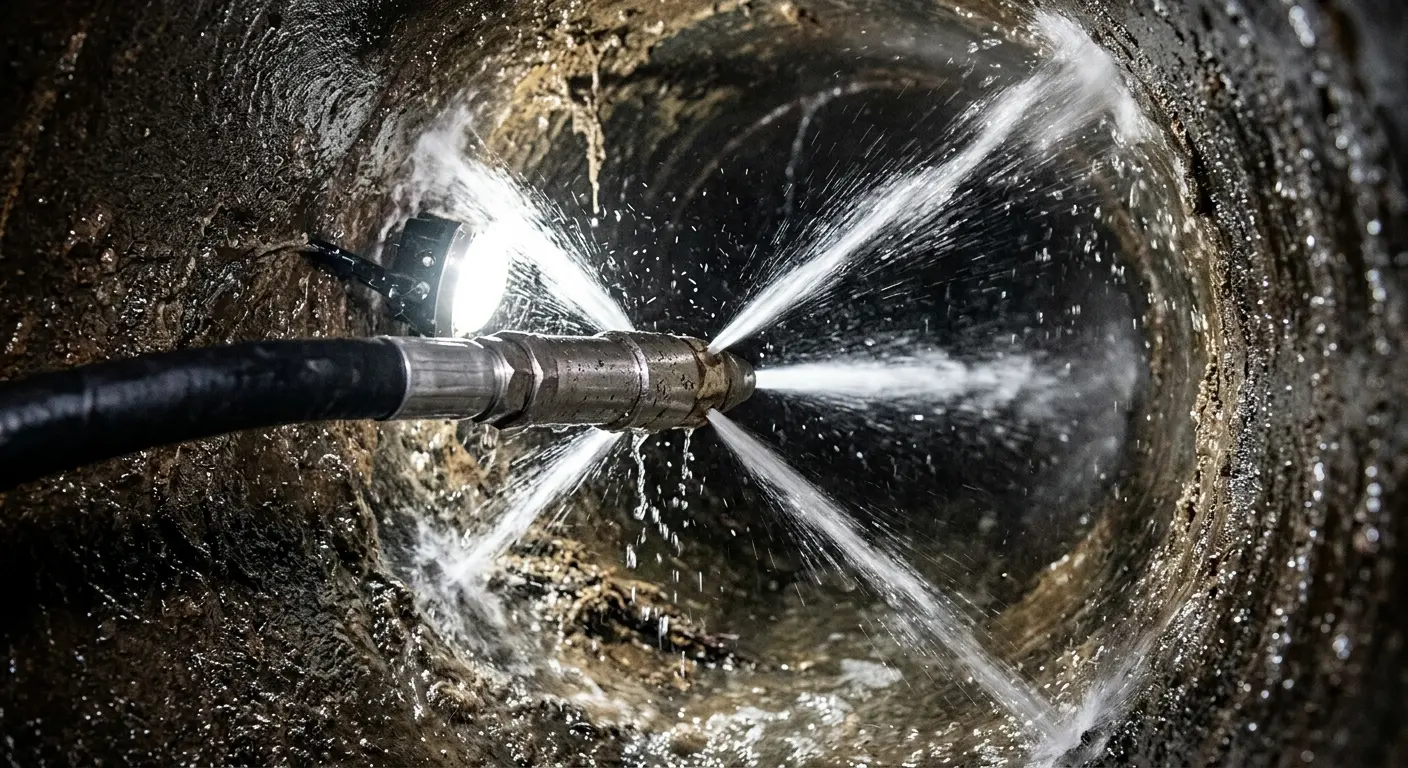 High-pressure hydro jetting nozzle cleaning sewer pipe for Emergency Drain Service in Shawnee